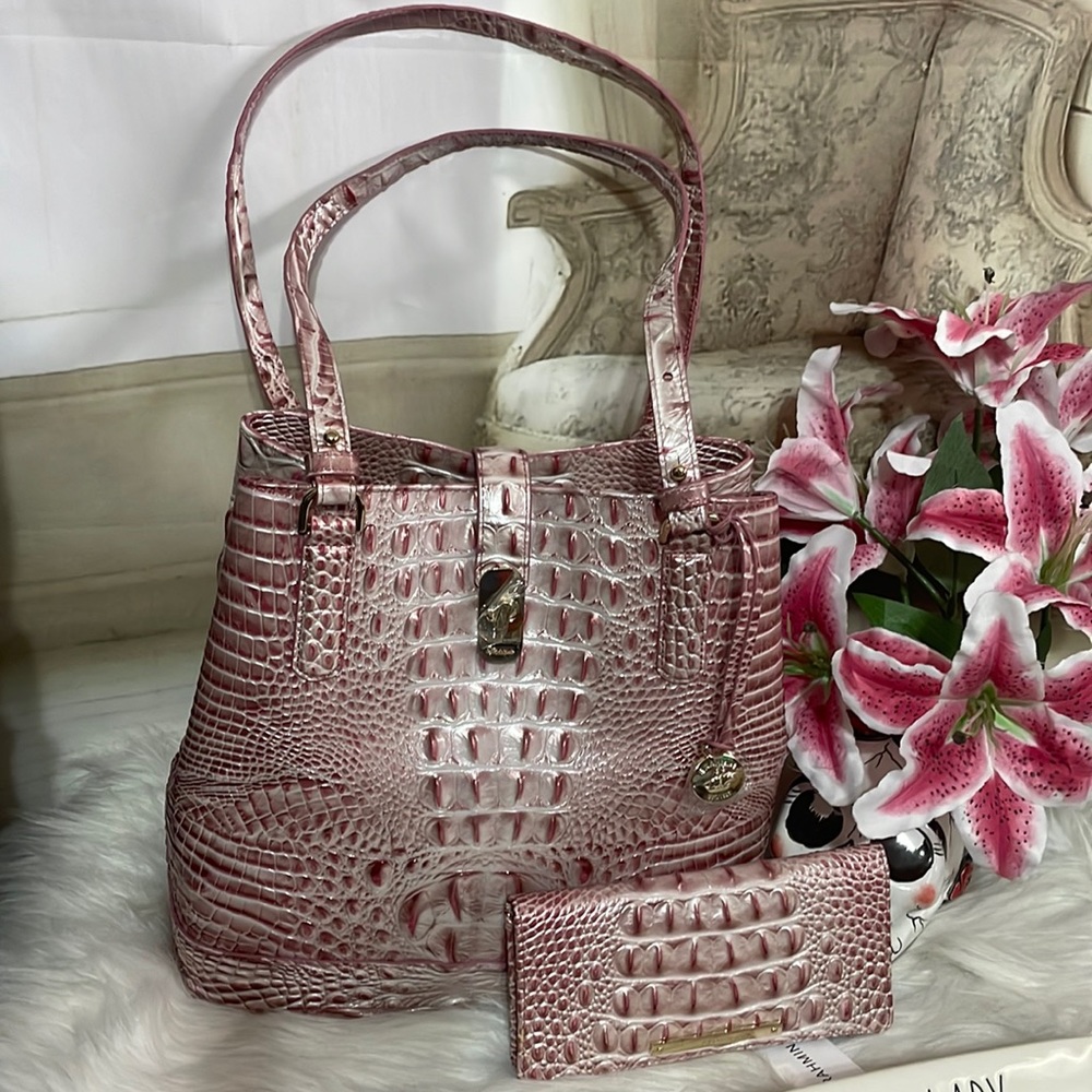 Brahmin Fiora Pink Icing Bucket leather bag AND matching ADY NWT GORGEOUS SET